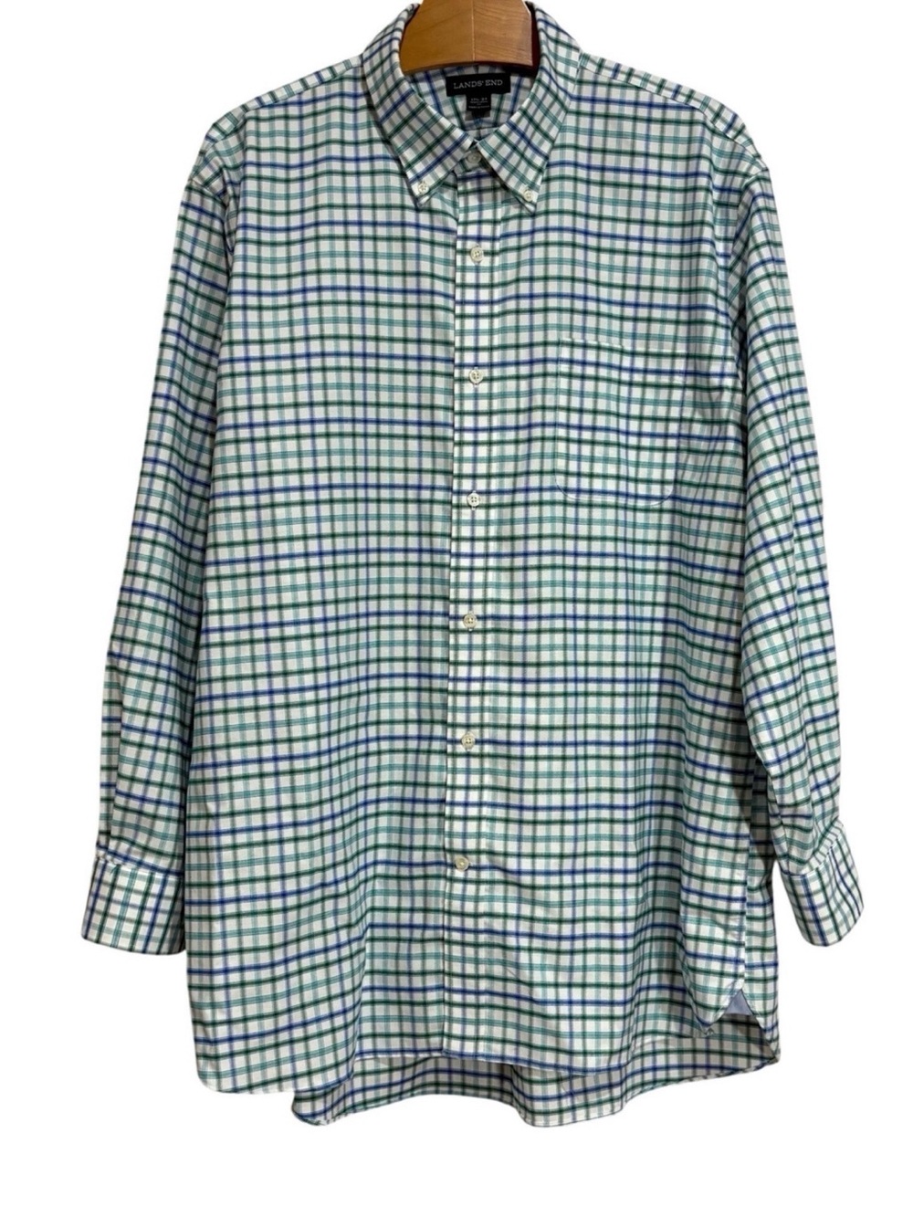 Lands' End Supima Oxford Plaid Shirt 17.5 / 34